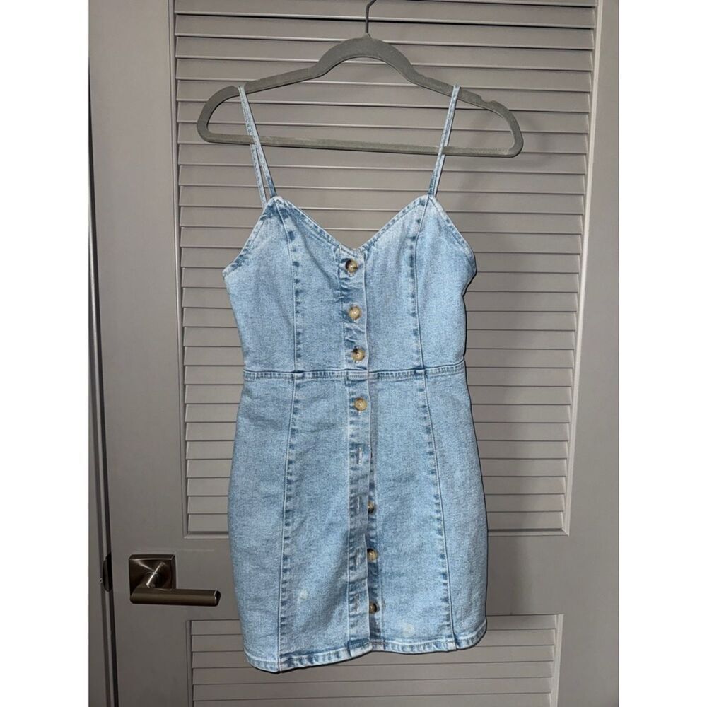 Zara Light Blue Denim Button-Front Mini Dress